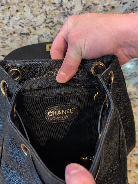 CHANEL Black Caviar Leather Drawstring Backpack with Gold CC Logo main image 7